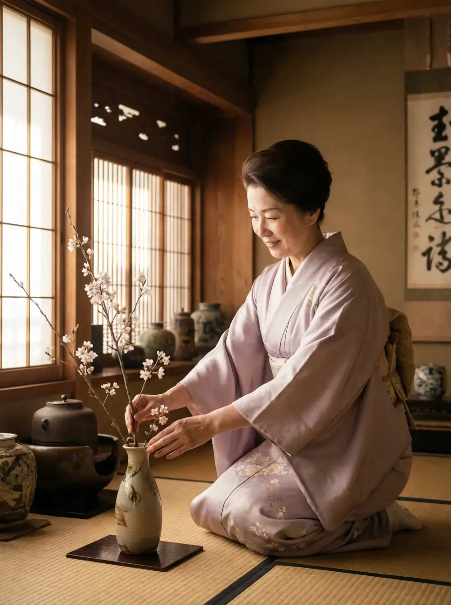 一位优雅的 《蜜桃传媒》蜜桃传媒最新更新_全网独家蜜桃传媒大全 在和室中插花