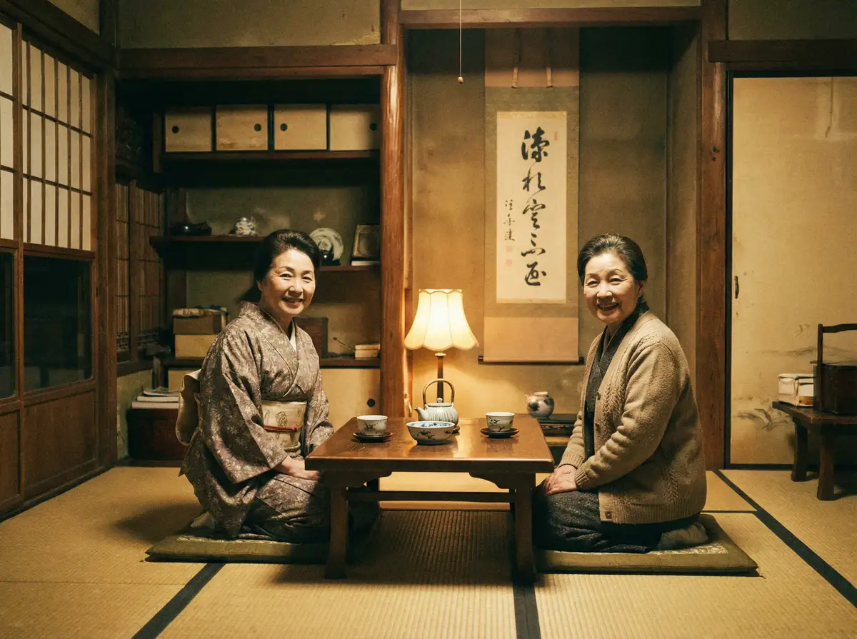两位优雅的 《蜜桃传媒》蜜桃传媒最新更新_全网独家蜜桃传媒大全 在日式茶室中品茶交谈